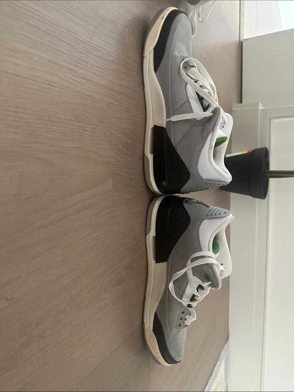 Air Jordan 3 Men's Gray, Black and White Retro Sneakers with Green Accents